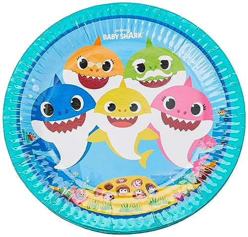 Amscan 9909039 - Papp-Teller Baby Shark, 8 Stück, Durchmesser ca. 22,8 cm, bunte, runde Teller mit lustigem Hai-Motiv, aus Papier, Einweggeschirr, Kindergeburtstag, Tischdekoration Amscan 9909039 - Papp-Teller Baby Shark, 8 Stück, Durchmesser ca. 22,8 cm, bunte, runde Teller mit lustigem Hai-Motiv, aus Papier, Einweggeschirr, Kindergeburtstag, Tischdekoration von amscan