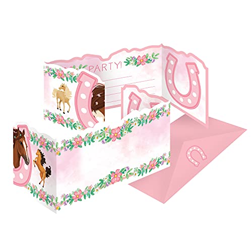 Amscan 9909886 - Einladungskarten Pferd, 8 Karten mit rosa Umschlägen, Einladung, Kinder-Geburtstag, Motto-Party, Karneval von amscan