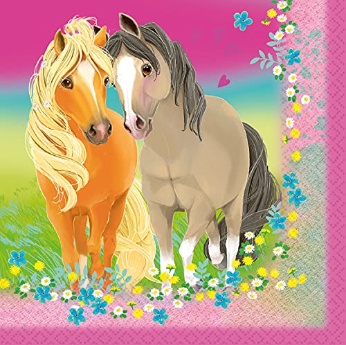 Amscan 9911588 - Papier-Servietten Pretty Pony, 20 Stück, Größe 33 x 33 cm, Ponys und Blumen, Tisch-Dekoration, Kinder-Geburtstag, Motto-Party von amscan