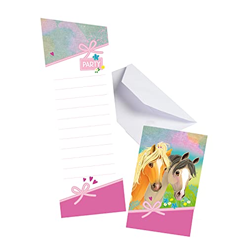 Amscan 9911593 - Einladungskarten Pretty Pony, 8 Stück, Größe 14,2 x 8 cm, Karten mit weißen Umschlägen, Einladung, Kinder-Geburtstag, Motto-Party von amscan