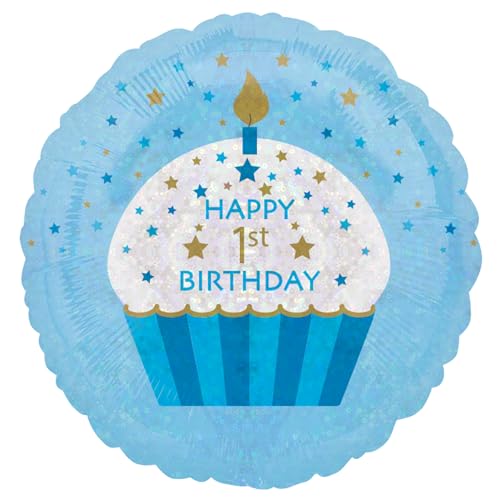 Amscan 9916494-1st Birthday Boy Holografischer blauer Cupcake-Folienballon – 45,7 cm von amscan