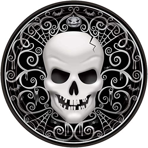Amscan 996759 - Teller Fright Night, aus Papier, rund 26,7 cm, 8 Stück, Skull, Totenkopf, Skelett, Halloween, Horror-Party, Mottoparty von amscan