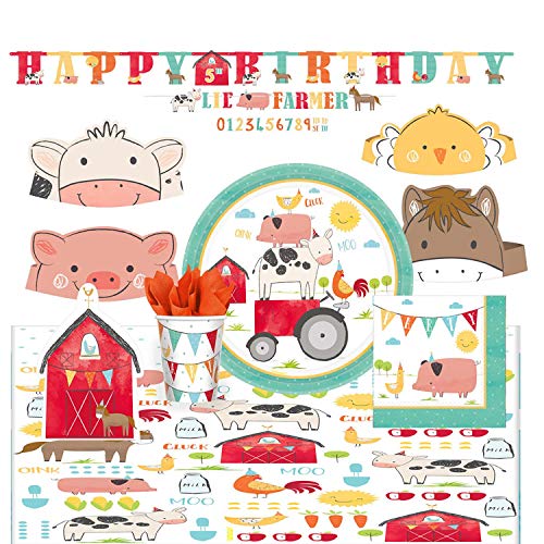 Amscan 9050 0385 - Partyset Farmtiere, 8 Teller, 8 Becher, 16 Servietten, Tischdecke, 2 Girlanden, 8 Einladungen mit Umschlag, 8 Tier-Kopfschmuck Amscan 9050 0385 - Partyset Farmtiere, 8 Teller, 8 Becher, 16 Servietten, Tischdecke, 2 Girlanden, 8 Einladungen mit Umschlag, 8 Tier-Kopfschmuck von amscan