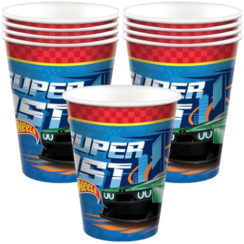 Amscan Mehrfarbige Hot Wheels Becher (266 ml), 8 Stück, langlebige und wiederverwendbare Themenbecher, perfekt für Kinderpartys von amscan