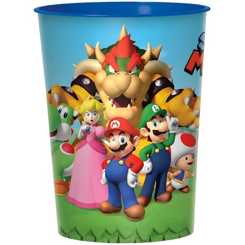 Amscan Mehrfarbige Super Mario Brothers Kunststoffbecher (473 ml), perfekt für Kindergeburtstage und Feiern von amscan