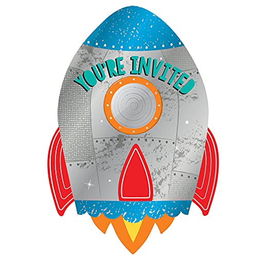 Blast Off Birthday Postcard Invitations with Stickers (8 pk) von amscan