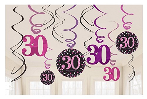 Dekoration zum 30.Geburtstag Swirl-Set 12 Stück Folienspiralen zum Aufhängen pink rosa glitter Dekoration zum 30.Geburtstag Swirl-Set 12 Stück Folienspiralen zum Aufhängen pink rosa glitter von amscan