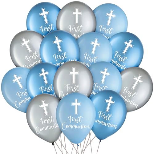 Elegante blau bedruckte Kommunion-Latex-Luftballons – 30,5 cm (15 Stück) – Premium-Qualität, auffälliges Design – perfekt für religiöse Veranstaltungen und Feiern von amscan