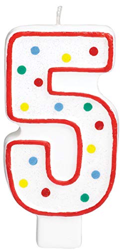 Amscan 177785 - Zahlenkerze 5, Weiß mit Punkte, Höhe 13,3 cm, Geburtstag, Kuchendekoration, Kuchenkerze Amscan 177785 - Zahlenkerze 5, Weiß mit Punkte, Höhe 13,3 cm, Geburtstag, Kuchendekoration, Kuchenkerze von amscan