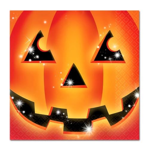 Halloween Party Servietten Grusel-Kürbis – 33 x 33 cm, 2-lagig – 20 Stück, für Halloween-Dekoration (5) von amscan