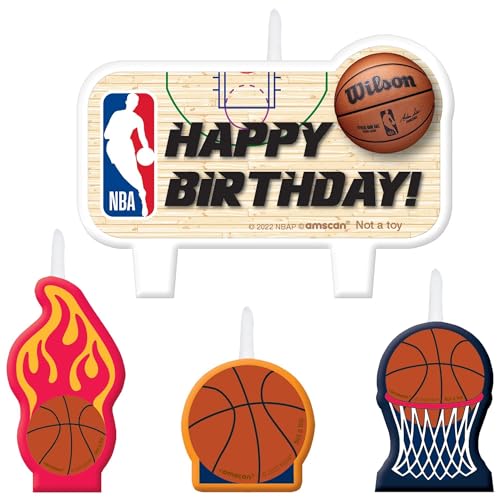 NBA Offizielles Wilson Geburtstagskerzen-Set – 1 große und 3 kleine Kerzen | Basketball-Fan-Party-Zubehör von amscan