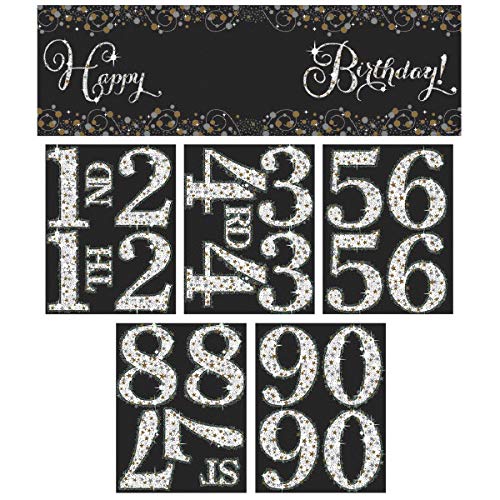 Sparkling Celebration Add-Any Age Riesenbanner Kit mit Aufklebern (165,1 x 50,8 cm) – 12 Stück – perfekt für Geburtstage, Jubiläen und Meilensteinveranstaltungen von amscan