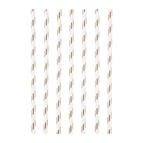 Strohhalm-Set 12 Stück weiss-gold 19 cm von amscan