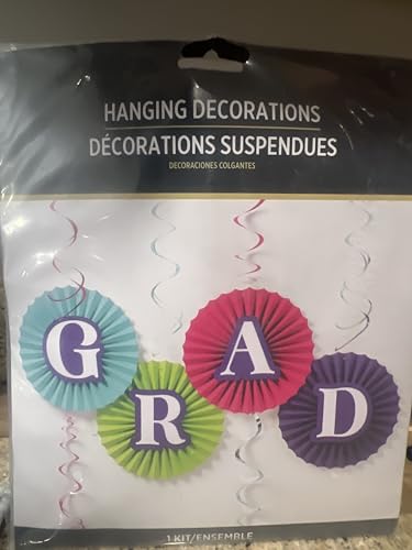 Vibrant "Grad" Fan und Swirl Dekorationsset - (1 Set) - Perfekt für Abschlussfeiern und Zeremonien von amscan