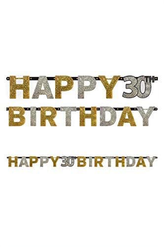 amscan 120207 2,4 m x 16 cm Gold Celebration 30. Happy Birthday Prismatischer Buchstabe Banner von amscan