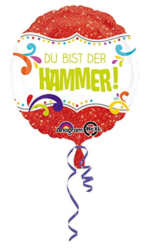 Amscan 3409601 - Standard Folienballon "Du bist der Hammer", Rund, Durchmesser 43 cm, Volumen 13 Liter, Heliumballon von amscan
