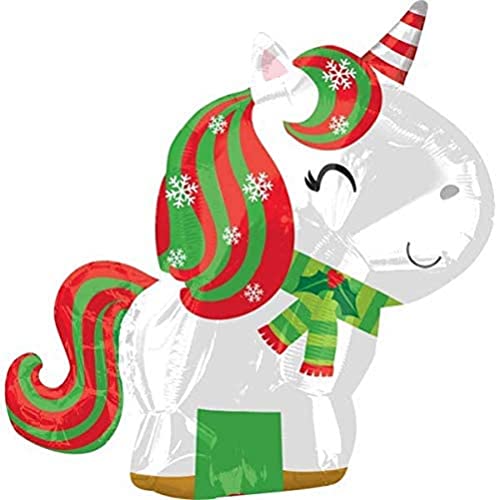 Amscan 3830601 - Junior Shape Folienballon Weihnachts-Einhorn, 43 x 53 cm, Einhorn, Snowflake, Kristall, Weihnachten, let it snow, Heliumballon, Party, Dekoration, Xmas, Christmas von amscan