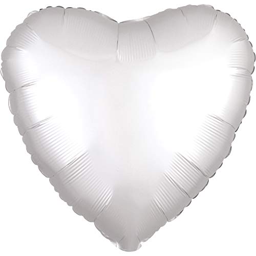 Amscan 3859001 - Standard Folienballon Satin Luxe White, Herz, Durchmesser 43cm, Luftballon, Hochzeit von amscan