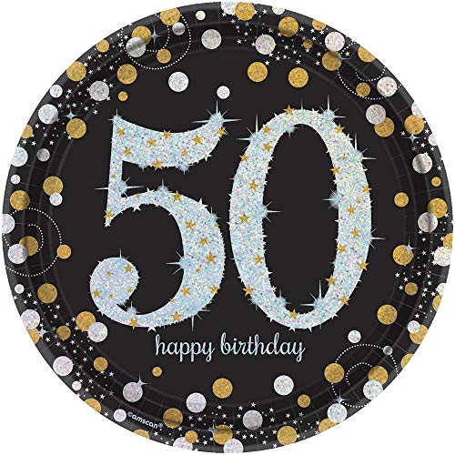 amscan 551546 Pappteller, 26 cm, Aufschrift 50 Happy Birthday, mit Glitzereffekt, Schwarz / Gold amscan 551546 Pappteller, 26 cm, Aufschrift 50 Happy Birthday, mit Glitzereffekt, Schwarz / Gold von amscan