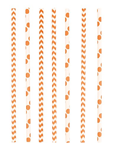 amscan – 9900255 – 24 Papierstrohhalme Peel Dots und Chevron – Orange von amscan