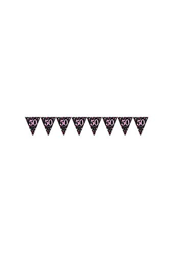 amscan 9900606 Wimpelkette zum 50. Geburtstag, Kunststoff, glitzernd, 4 m x 20 cm, 1 Stück, Schwarz/Pink von amscan