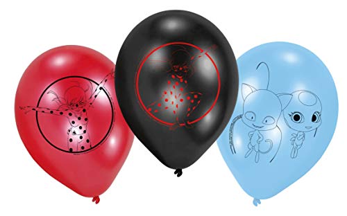 Amscan 9902881 - Latexballons Miraculous, 6 Stück, Luftballons, Blau/Rot/Schwarz von amscan