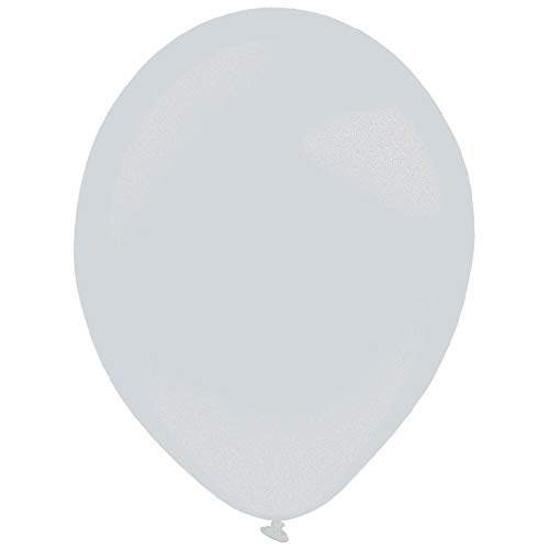 Amscan 9905453 - Latexballons Metallic Silver, 50 Stück, Durchmesser circa 35 cm, Luftballons von amscan