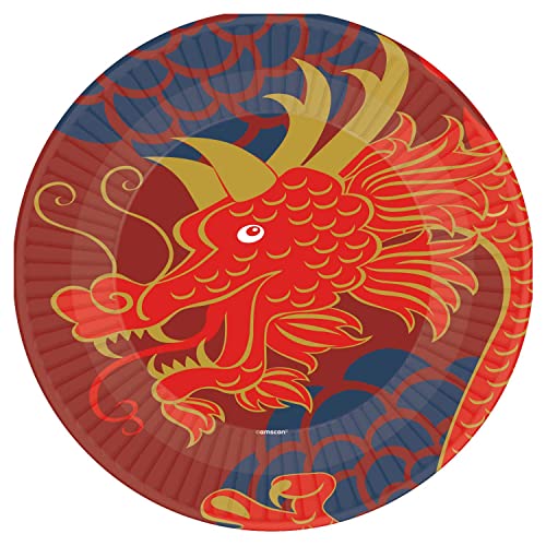amscan 9913283-66 Chinesische Mondneujahr-Pappteller, 8 Stück, Drache, rot von amscan