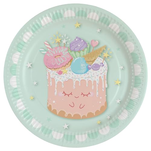 amscan 9916942 8er-Pack Geburtstagsparty-Teller Crazy Cake, rund, Papier, 23 cm, Mehrfarbig von amscan
