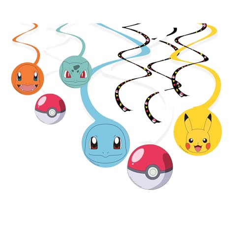 Amscan 9917110 – Pokémon Kindergeburtstagsparty hängende Wirbel-Dekorationen – 6 Stück von amscan
