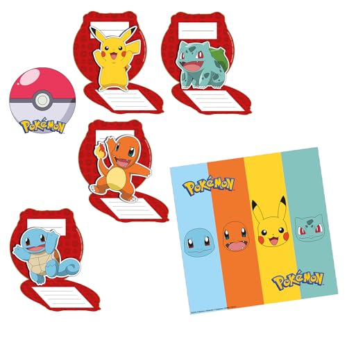 amscan 9917116 Offiziell lizenzierte Pokémon Kindergeburtstagsparty-Einladungen und Umschläge, 8 Stück, mehrfarbig von amscan