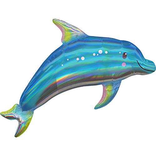 Amscan 3937601 - Super Shape Folienballon Iridescent Blue Dolphin, Größe 73 x 68 cm, Volumen 40 Liter, Heliumballon Amscan 3937601 - Super Shape Folienballon Iridescent Blue Dolphin, Größe 73 x 68 cm, Volumen 40 Liter, Heliumballon von amscan