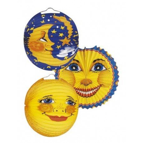 amscan Laterne Sonne & Mond - 25 cm, Kunststoff, Hängender Schmuck, Festliche Anlässe von amscan