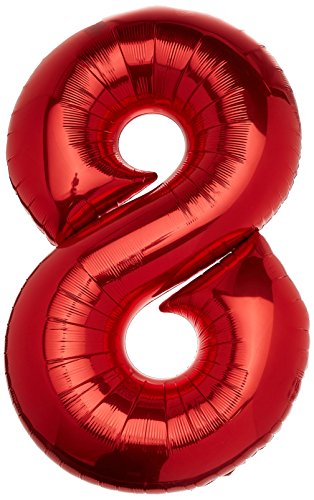 amscan Nummer SuperShape Zahl 8 Folienballon – 1 Stück, Gummi, Rot, 81,3 cm, 86,4 cm (34 Zoll) von amscan