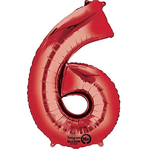 amscan SuperShape Folienballon Zahl 6, 1 Stück, Gummi, Rot, 81,3 cm, Large von amscan