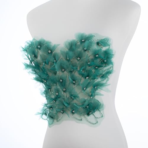 Grüner Schmetterlingsstoff, Strass, Perlen, Spitzenapplikation, 3D-bestickter Blumenstoff für Weste, Kleid, handgefertigtes Nähwerkzeug für Taschen, Bastelarbeiten von amusediy
