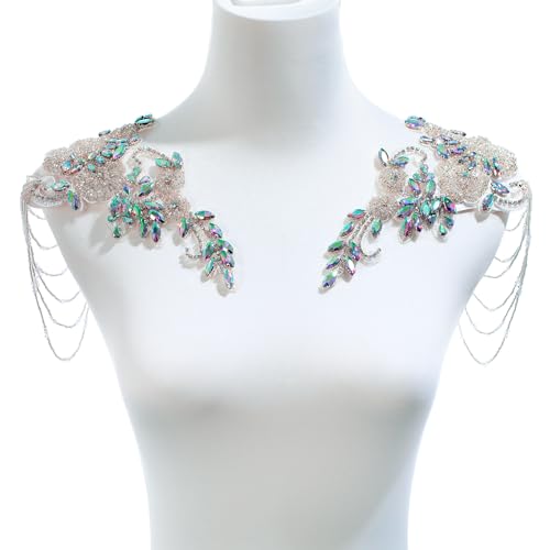 Transparente AB-Strass-Applikation für Kleidung, Schulterklappen, Schulter-Patches, zum Aufnähen, Diamant-Paillettenapplikation für Hochzeitskleid, DIY-Zubehör von amusediy
