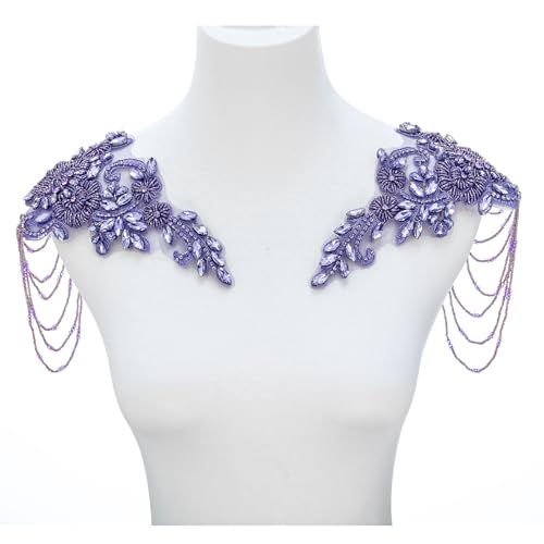 Violette Strass-Applikation für Kleidung, Schulterklappen, Schulterklappen, Schulter-Patches, zum Aufnähen, Diamant-Paillettenapplikation für Hochzeitskleid, DIY-Zubehör von amusediy