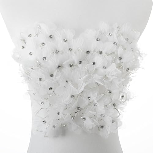 Weiße Schmetterlings-Applikation, Strass, Perlen, Spitzenapplikation, 3D-bestickter Blumenstoffaufnäher für Weste, Kleid, handgefertigtes Nähwerkzeug für Taschen, Bastelarbeiten von amusediy