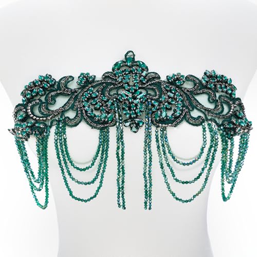amusediy Dunkelgrüne Strass-Applikation für Kleidung, Schulterklappen, Schulteraufnäher, Diamant-Pailletten-Applikation für Hochzeitskleid, DIY-Zubehör, Gürtel, Taillendekoration von amusediy
