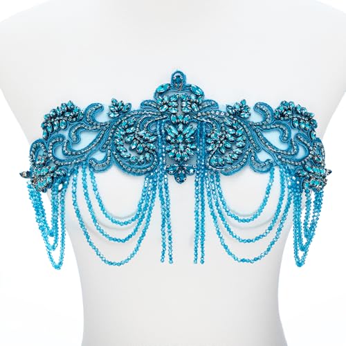 amusediy Himmelblaue Strass-Applikation für Kleidung, Schulterklappen, Schulteraufnäher, Diamant-Pailletten-Applikation für Hochzeitskleid, DIY-Zubehör, Gürtel, Taillendekoration von amusediy
