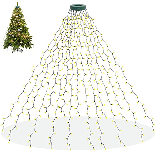 Lichterkette Weihnachtsbaum mit Ring, 400 LED Christbaumbeleuchtung mit 16 Stränge 2m Tannenbaum Lichterkette Weihnachtsbeleuchtung Lichternetz für 150cm-240cm Baum, Warmweiß von aneeway