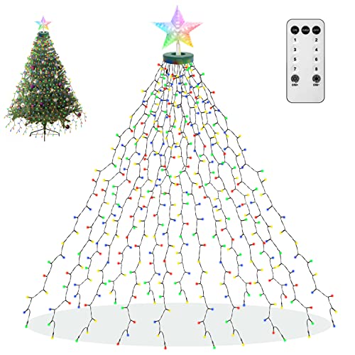 aneeway Lichterkette Weihnachtsbaum Mehrfarbig 410LED Christbaumbeleuchtung Baummantel Lichterkette, Timerfunktion, Weihnachtsbeleuchtung mit 8 Leuchtmodi für Partys, Weihnachten von aneeway