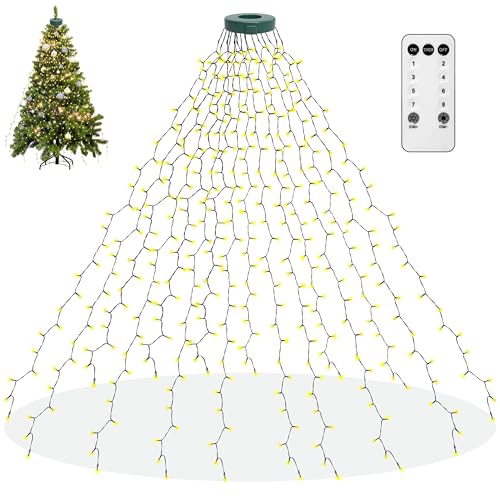 aneeway Lichterkette Weihnachtsbaum mit Ring, 400 LED Christbaumbeleuchtung mit 16 Stränge 2m Tannenbaum Lichterkette Weihnachtsbeleuchtung Lichternetz für 150cm-240cm Baum, Warmweiß von aneeway