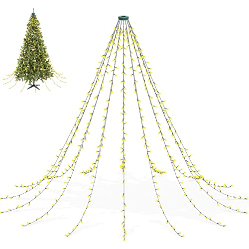 aneeway Lichterkette Weihnachtsbaum mit Ring 3m, Weihnachtsbaum-Überwurf-Lichterkette mit 16 Girlande 480 LED 8 Leuchtmodis Weihnachtsbeleuchtung Weihnachtsdeko für Weihnachtsbaum, Warmweiß von aneeway