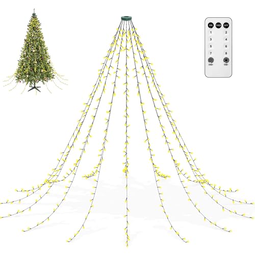 aneeway Lichterkette Weihnachtsbaum mit Ring 3m, Weihnachtsbaum-Überwurf-Lichterkette mit 16 Girlande 480 LED 8 Leuchtmodis Weihnachtsbeleuchtung Weihnachtsdeko für Weihnachtsbaum, Warmweiß von aneeway