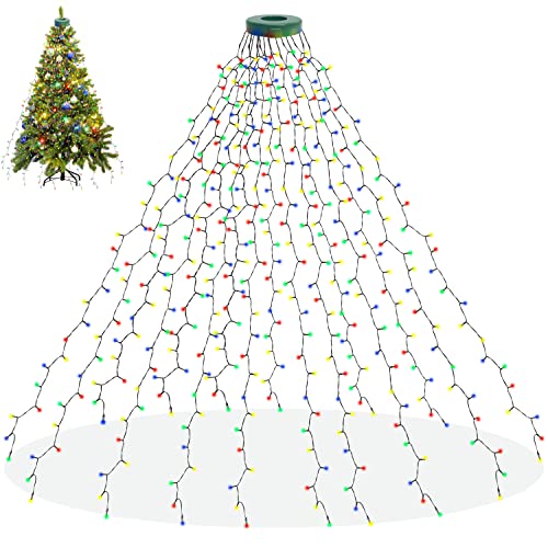 aneeway Weihnachtsbaum Lichterkette mit Ring Bunt 400LED Christbaumbeleuchtung mit 16 Stränge 2m Tannenbaum Lichterketten Weihnachtsbeleuchtung Lichternetz für 150cm-240cm Baum von aneeway