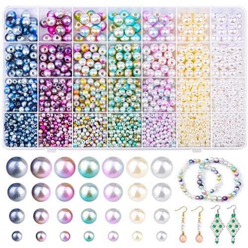 anezus 2200 Stück Perlen, 4/6/8/10 mm, mehrfarbige Perlen, lose Perlen zum Basteln, mit Löchern für Schmuckherstellung, kleine Perlenfüller zum Basteln von Armbändern, Halsketten, Ohrringen von anezus