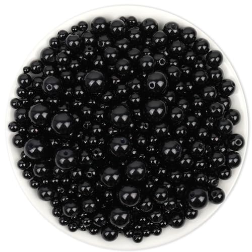 Anezus 2205 Stück schwarze Perlen zum Basteln, verschiedene Größen, künstliche Perlen, zum Aufnähen, lose Perlen mit Löchern für Schmuckherstellung, Armbänder, Halsketten, Haare, Dekoration, von anezus