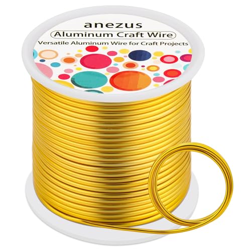 Anezus Basteldraht, biegbar, 12 Gauge, 2 mm, Metallanker-Modellierdraht zum Basteln, Kranzherstellung, Schmuckherstellung, Perlen, Blumen (Gold, 30 m) von anezus